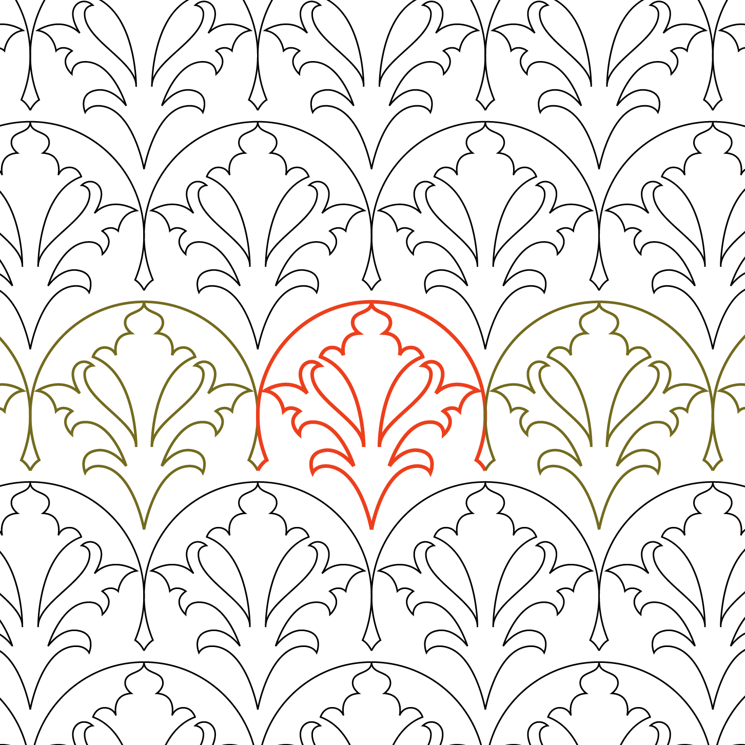 Image of a repeating pattern resembling a fleur-de-lis in a clamshell