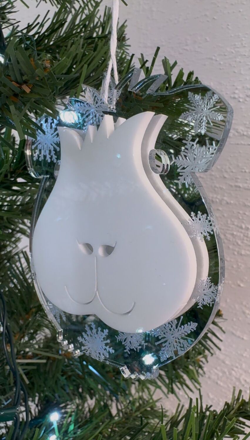 3D Silver Mirror Acrylic Snowflake Engraved Piggy Ornament