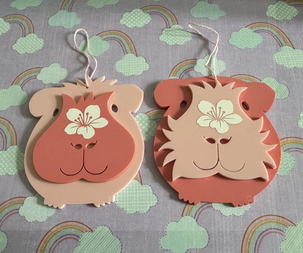 B3 - Petal & Blossom - Pair Of 3D Laser Cut Guinea Pig Spring Ornaments