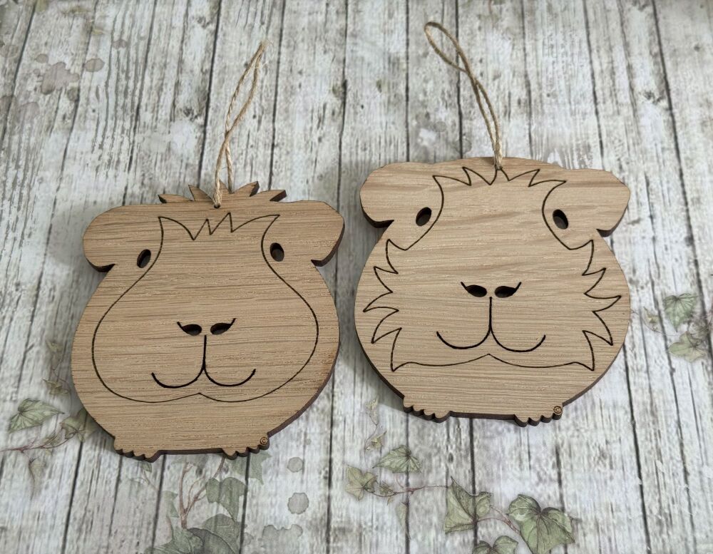 A3 - Sylvie & Chaney - Pair Of 3D Laser Cut & Engraved MDF Guinea Pig Ornaments