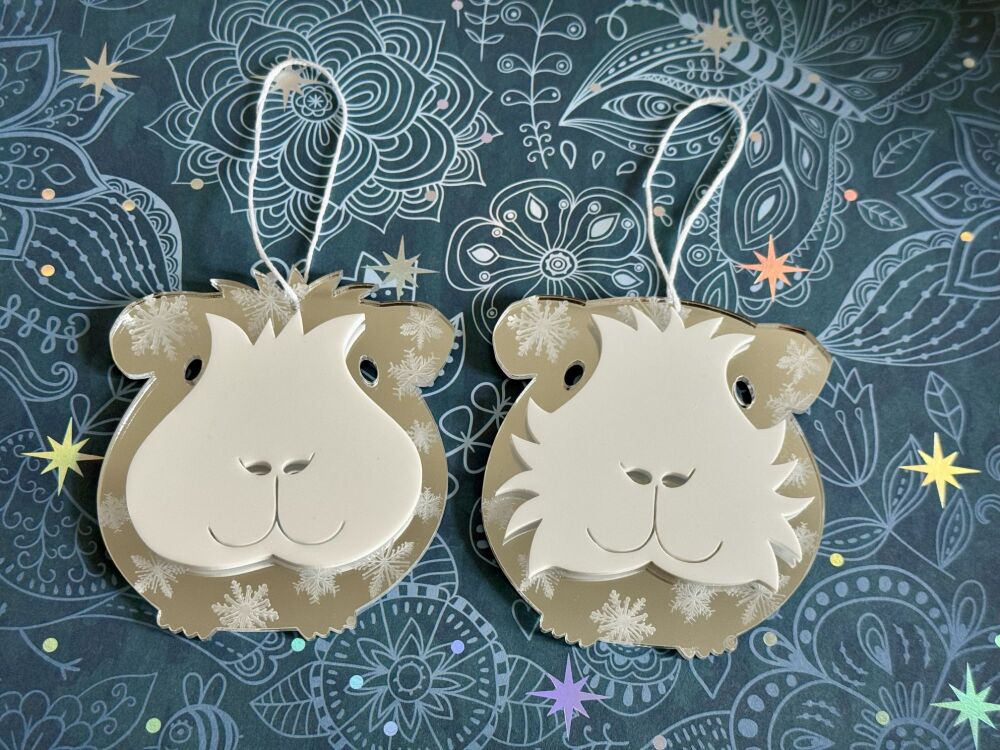 E3 - Veronica & Ronnie - Pair Of 3D Laser Cut Guinea Pig Winter Ornaments