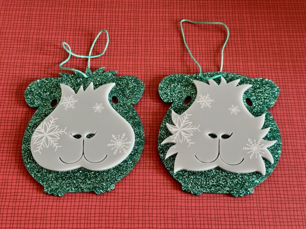 M3 - Jade & Em - Pair Of 3D Laser Cut Guinea Pig Christmas Ornaments