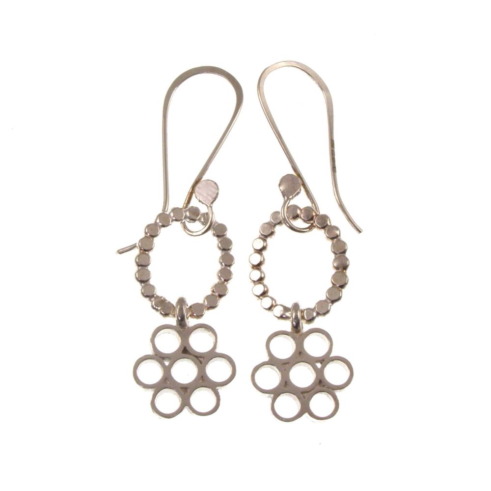 Silver flower block earrings