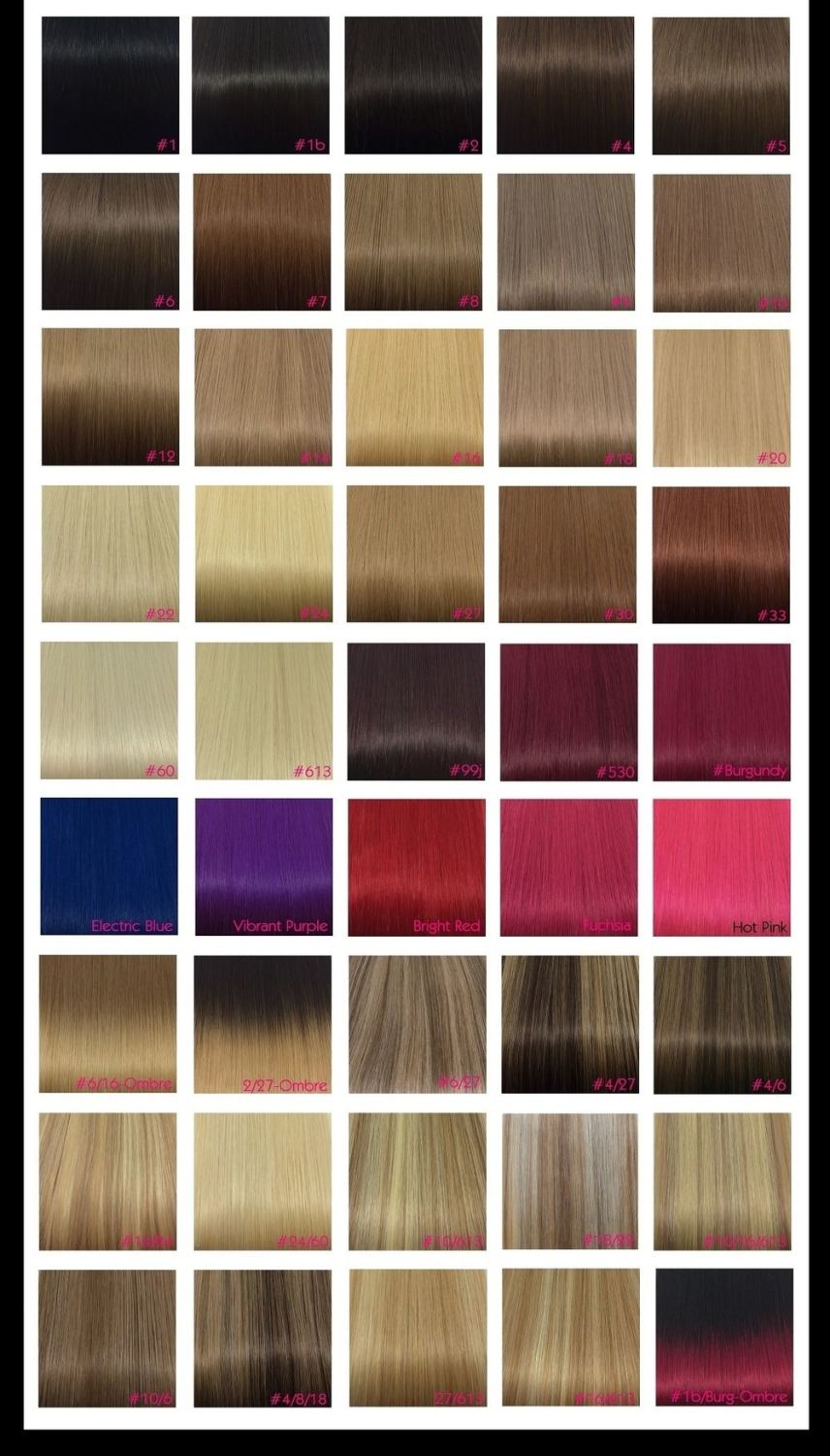 Remy Hair Extensions Colour Chart