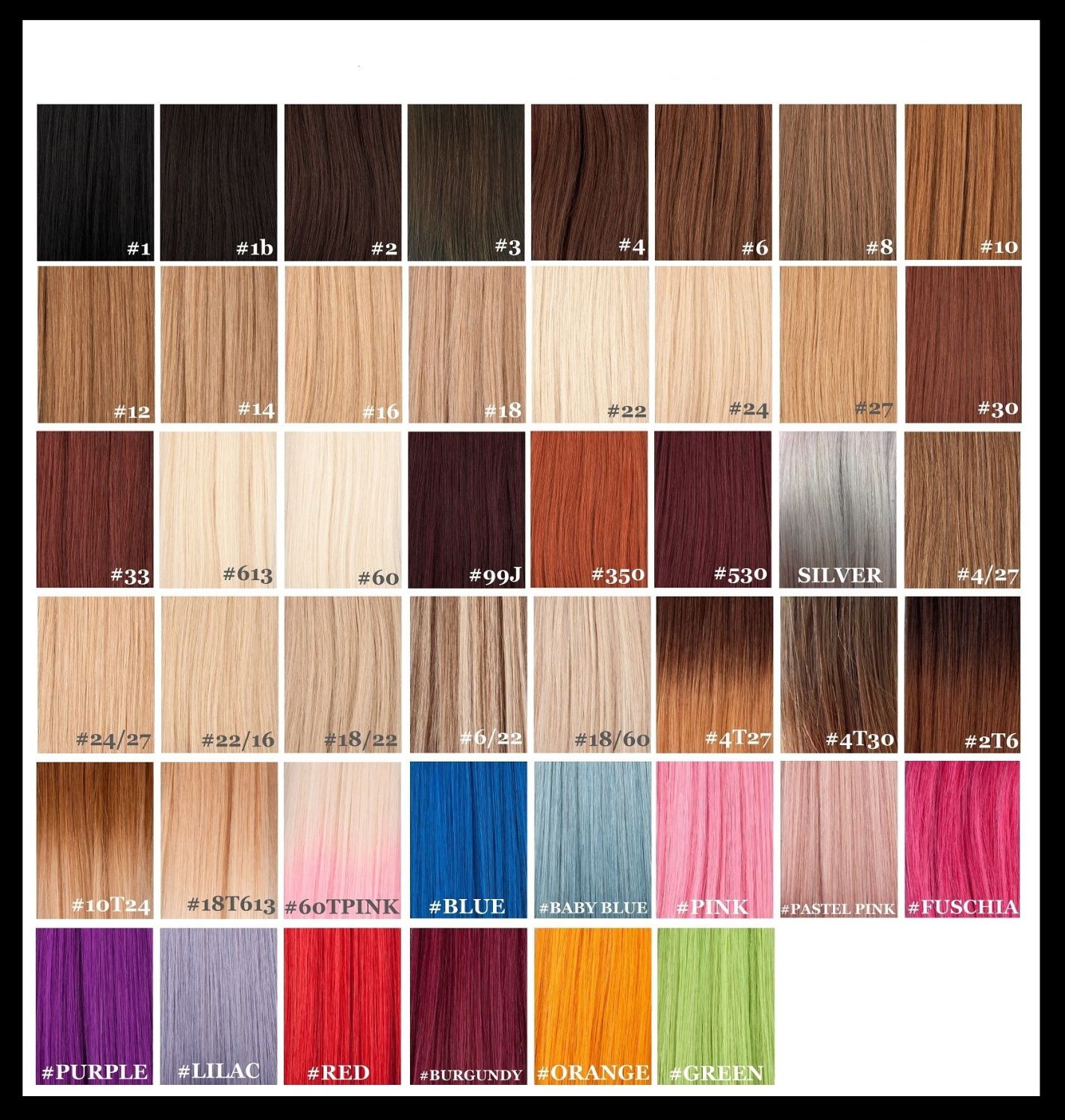 Remy Hair Colour Chart