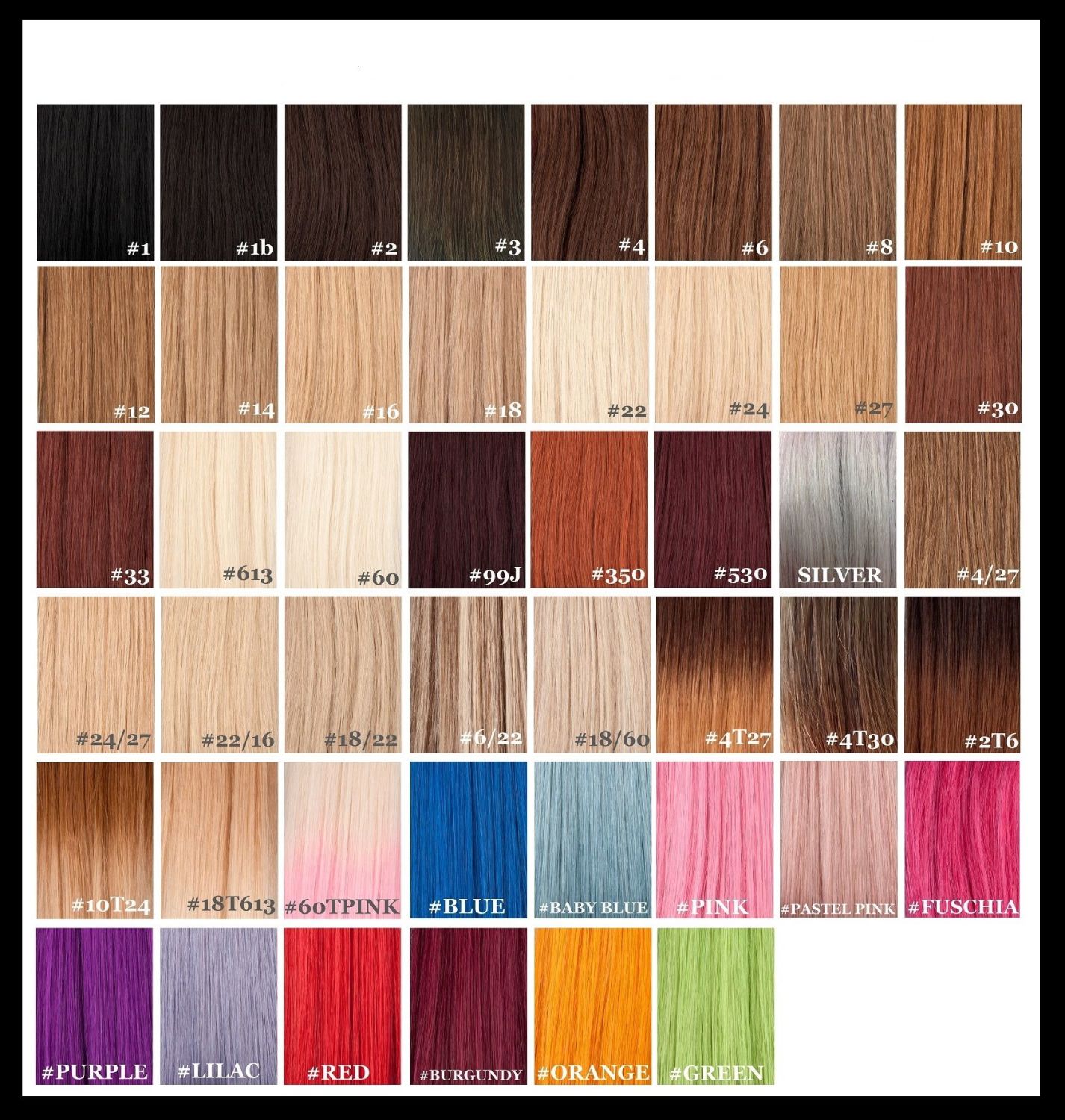 Hair Extension Color Chart