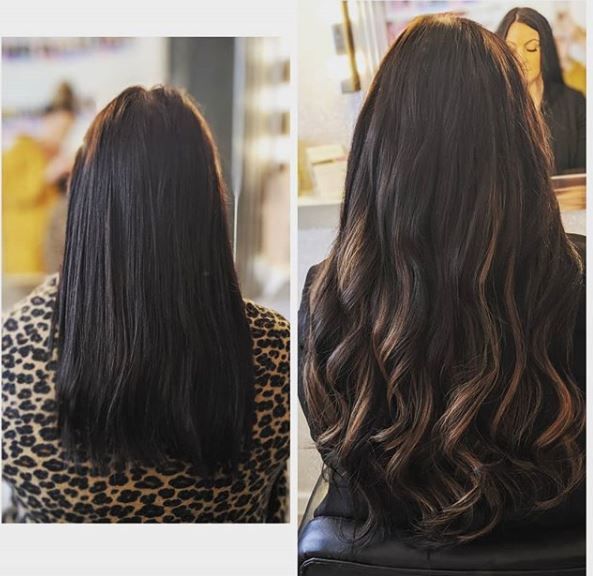Before and after Remy human hair extensions