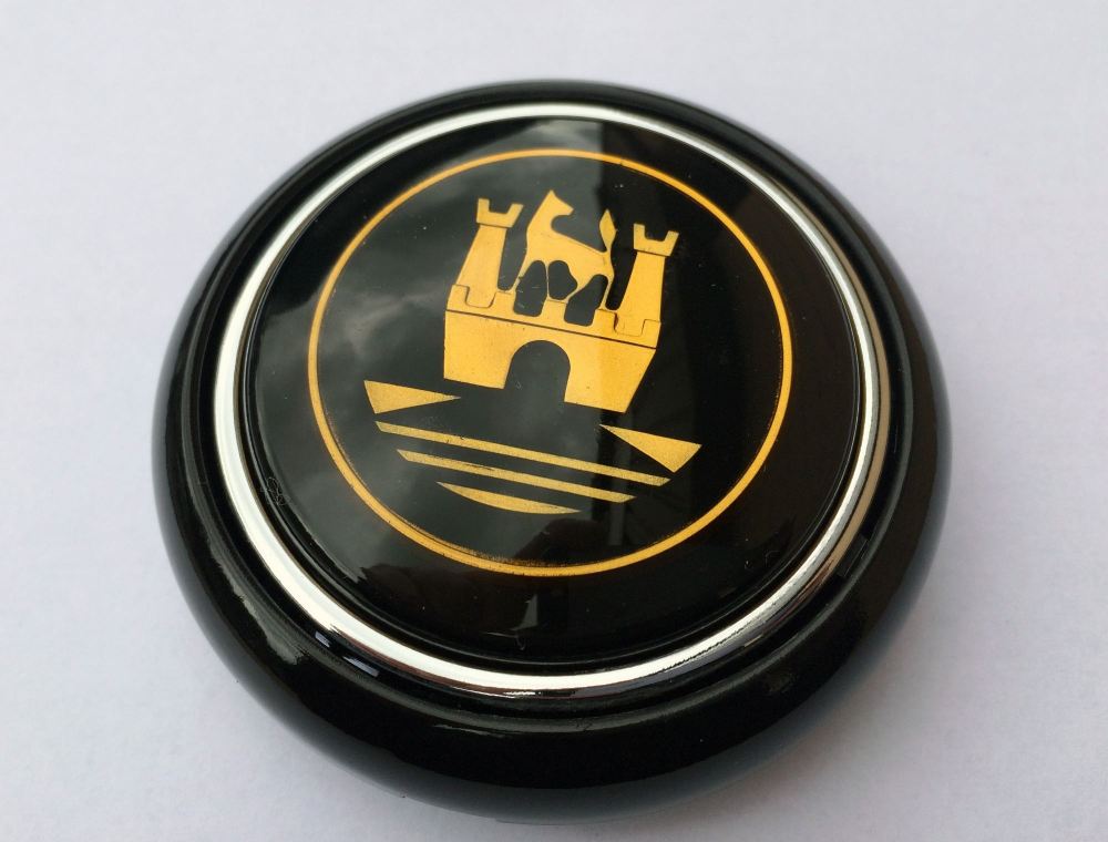 Steering Wheel Horn Push 55-67, Black with Gold Crest.   211-415-669BG
