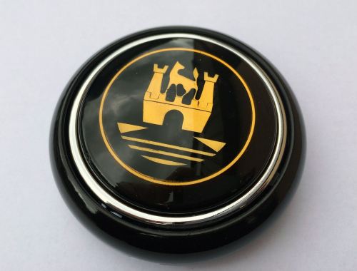 Steering Wheel Horn Push 55-67, Black with Gold Crest. 211-415-669BG