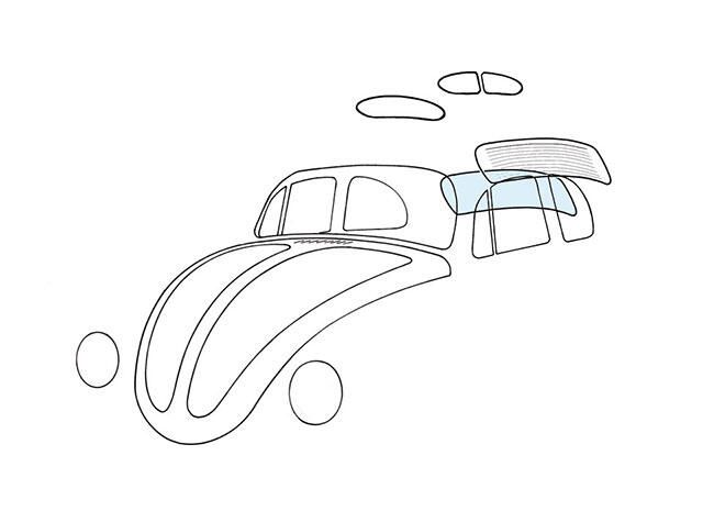 Rear Screen Glass 08/71-12/77 Beetle.   111-845-501M