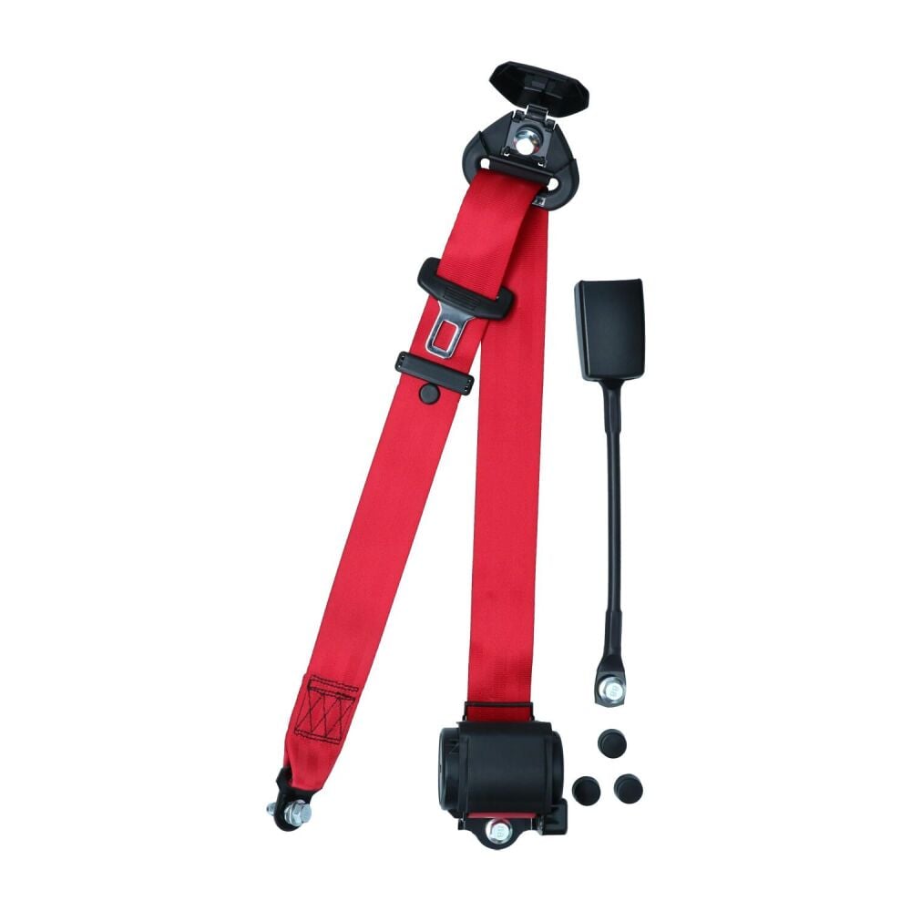 Front Inertia Seat Belt 3-Point, Red with E-Mark.    SCH0573-040