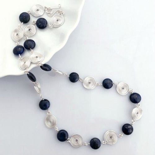 Lapis Lazuli and silver spirals necklace