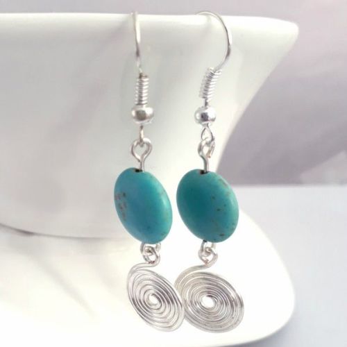 Turquoise and silver spiral earrings