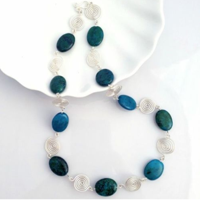 Azurite silver spiral necklace