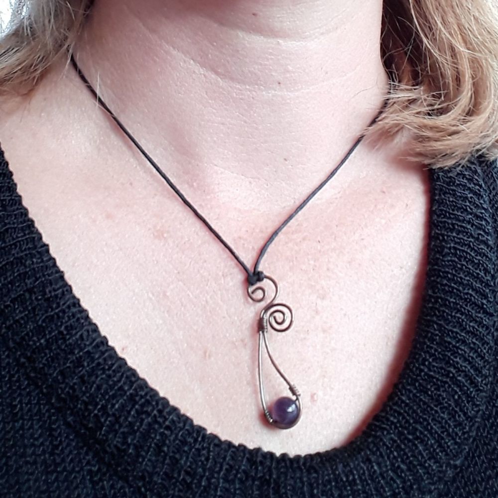 Amethyst scroll spiral pendant