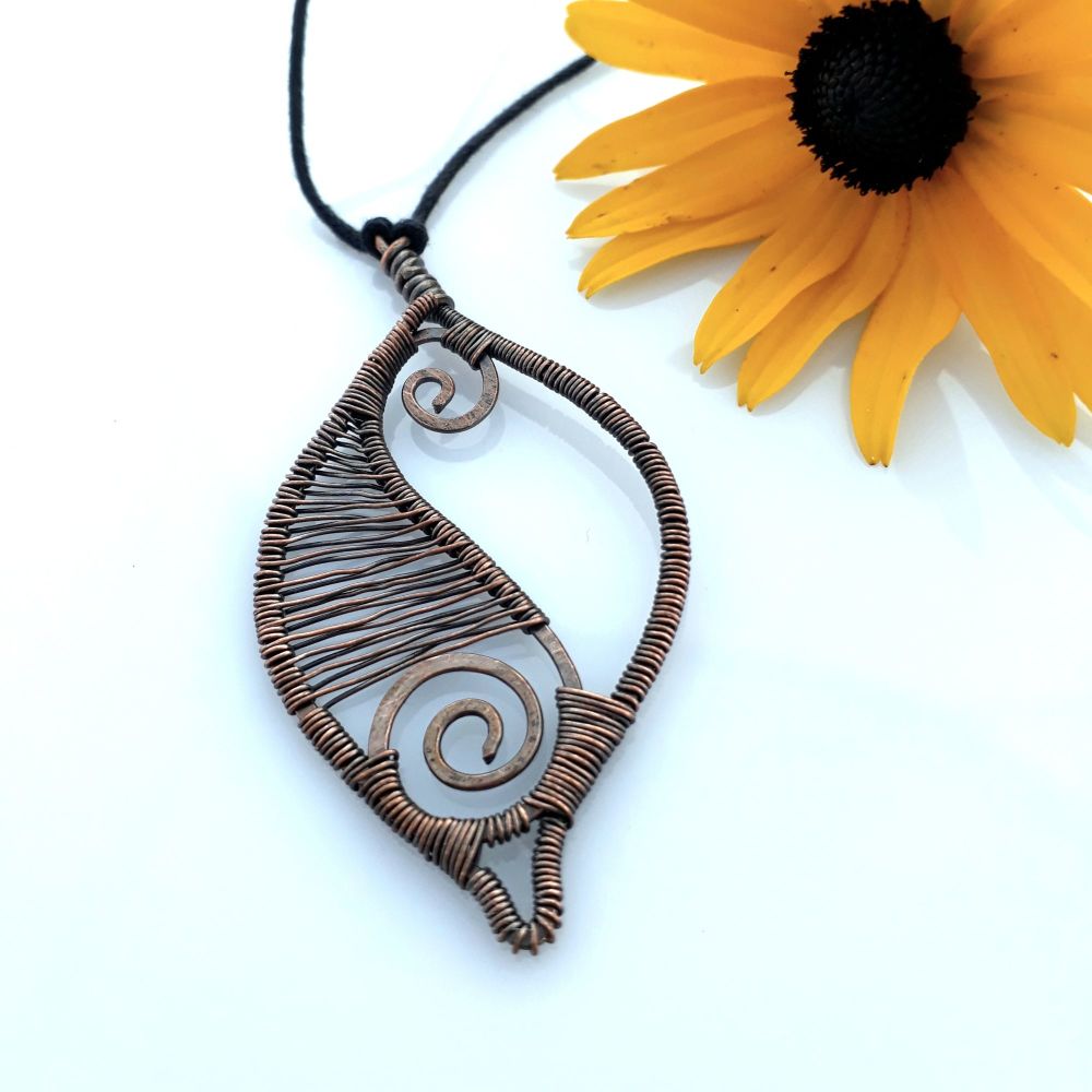 Copper wire wrapped leaf pendant