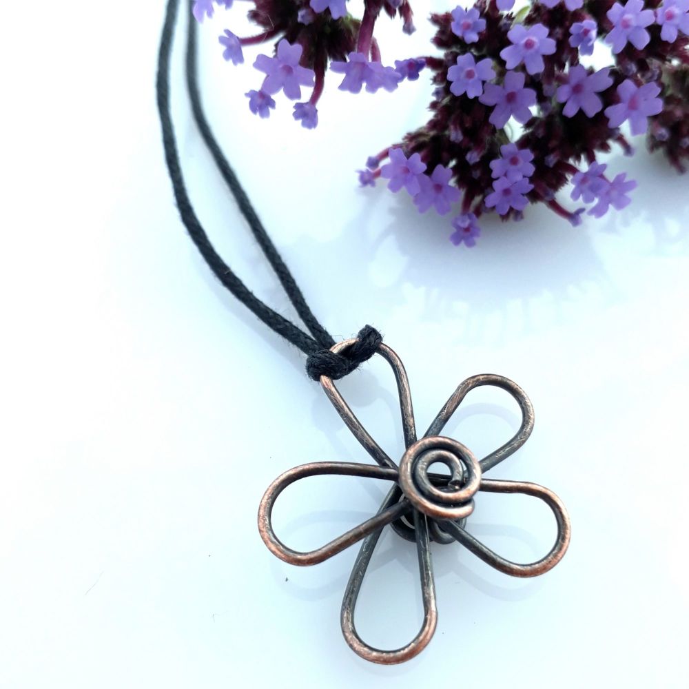 Copper daisy flower pendant necklace