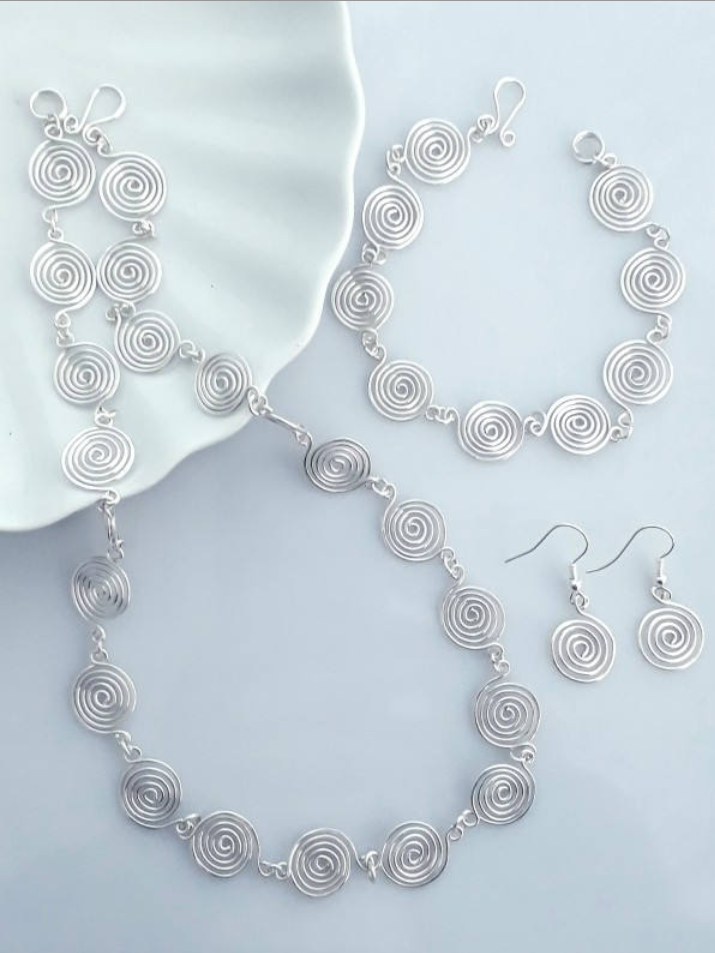 Open spiral Set Necklace Bracelet and Earrings