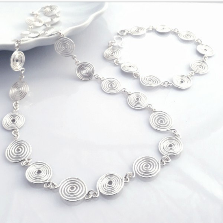 2 Open spiral Set Necklace and Bracelet 