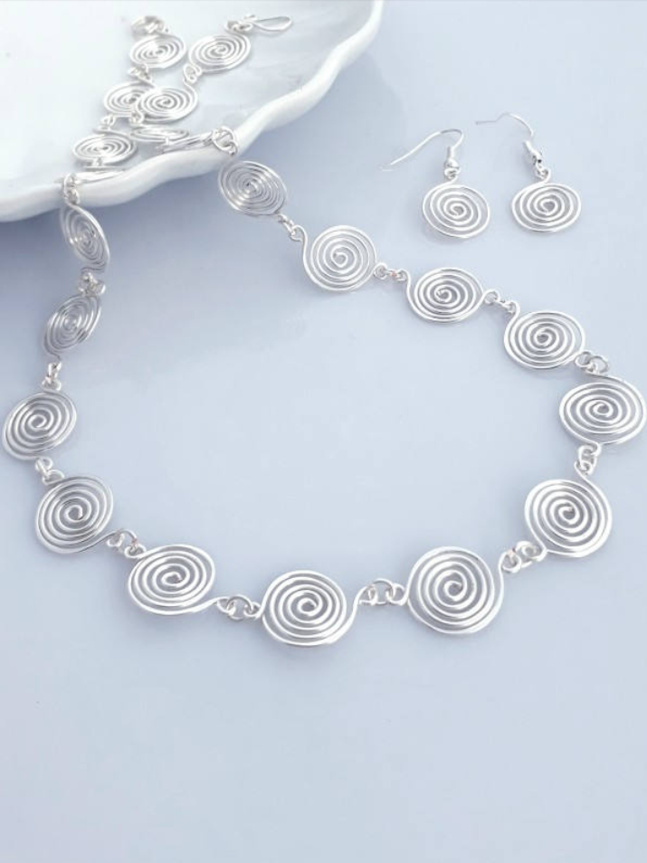 3 Open and Closed spiral Set Necklace and Earrings 