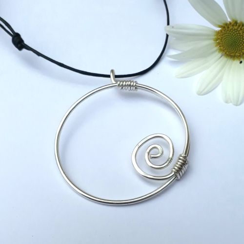 Large Silver Circular Spiral Pendant