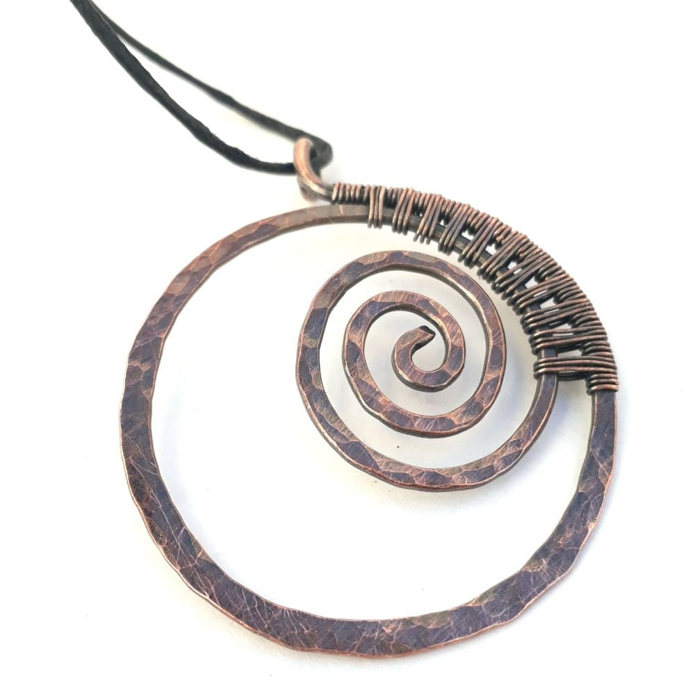 Copper wire wrapped Spiral Circle Pendant