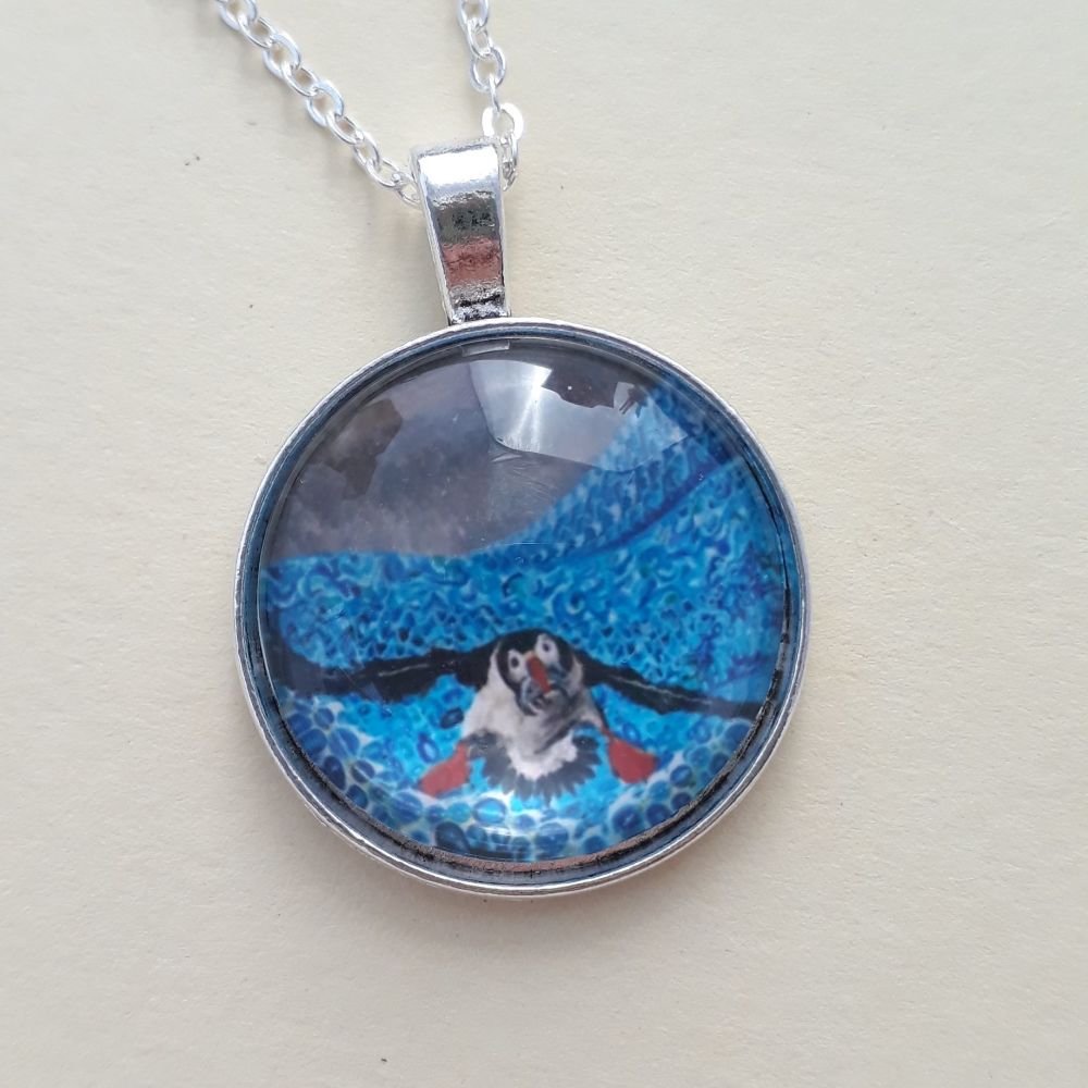 Puffin art charm pendant or keyring