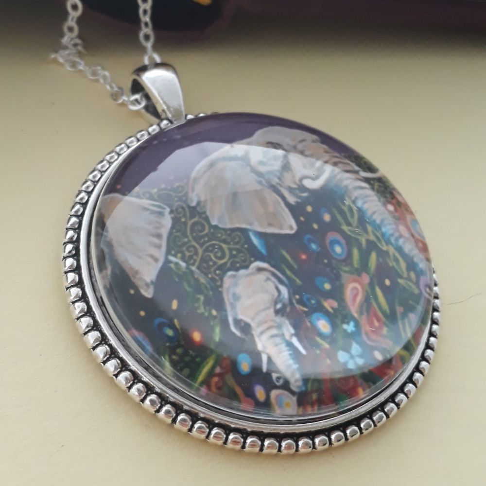 Elephants art charm pendant or keyring
