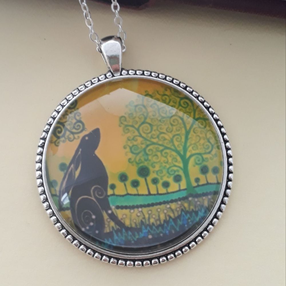 Gazing Hare art charm pendant or keyring