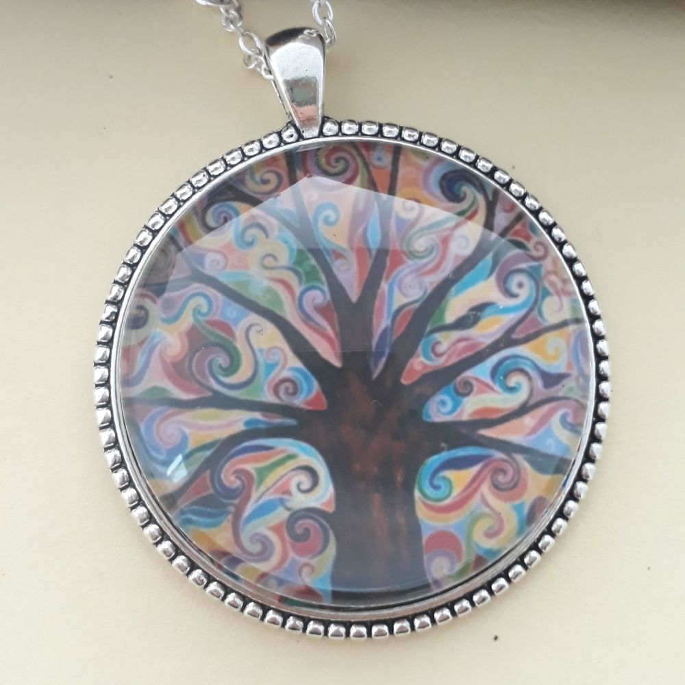 Groovy Tree of Life art charm pendant or keyring