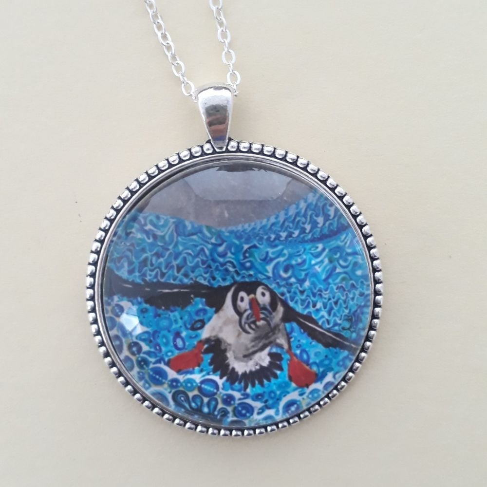 Puffin art charm pendant or keyring