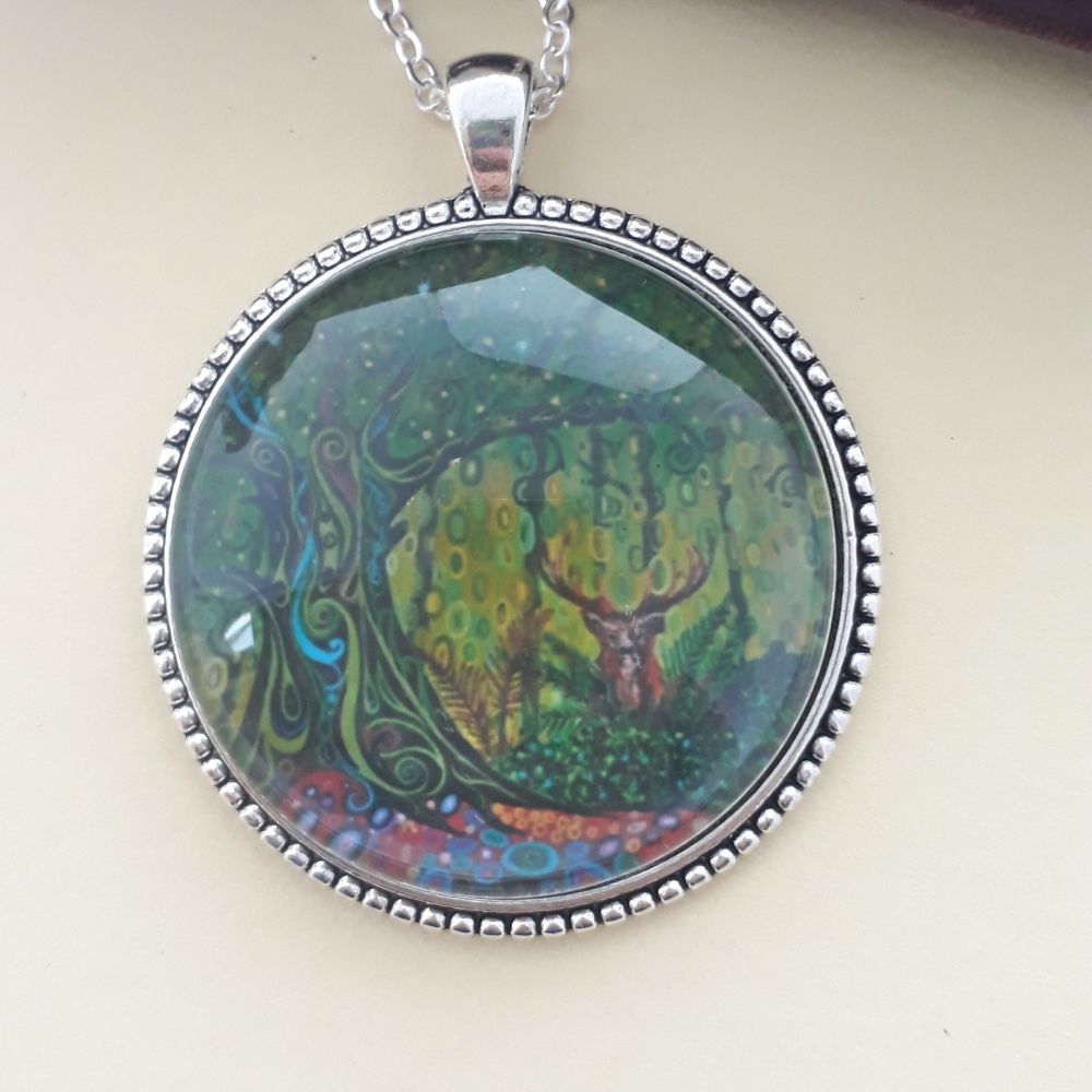 Stag Tree of Life art charm pendant or keyring