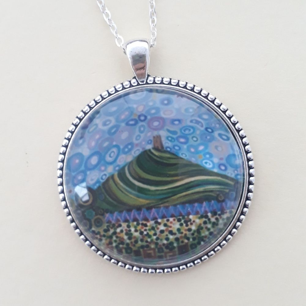 Glastonbury Tor art charm pendant or keyring