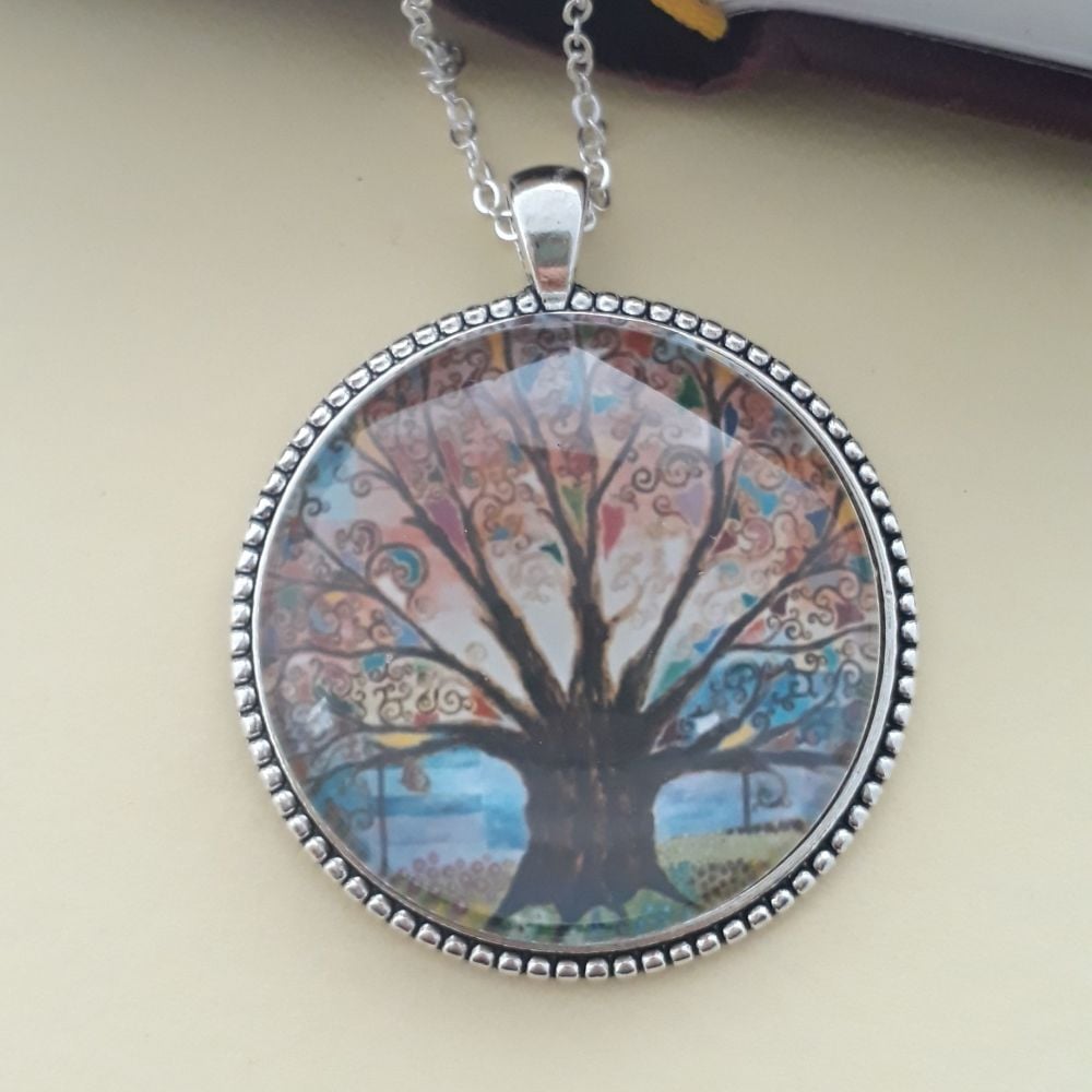 Prayer flag Tree of Life art charm pendant or keyring