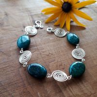 Azurite Chysocolla and silver spirals bracelet