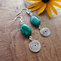 Malachite ovals and silver spiral earrings