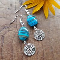 Blue Malachite and silver open spiral earrings 