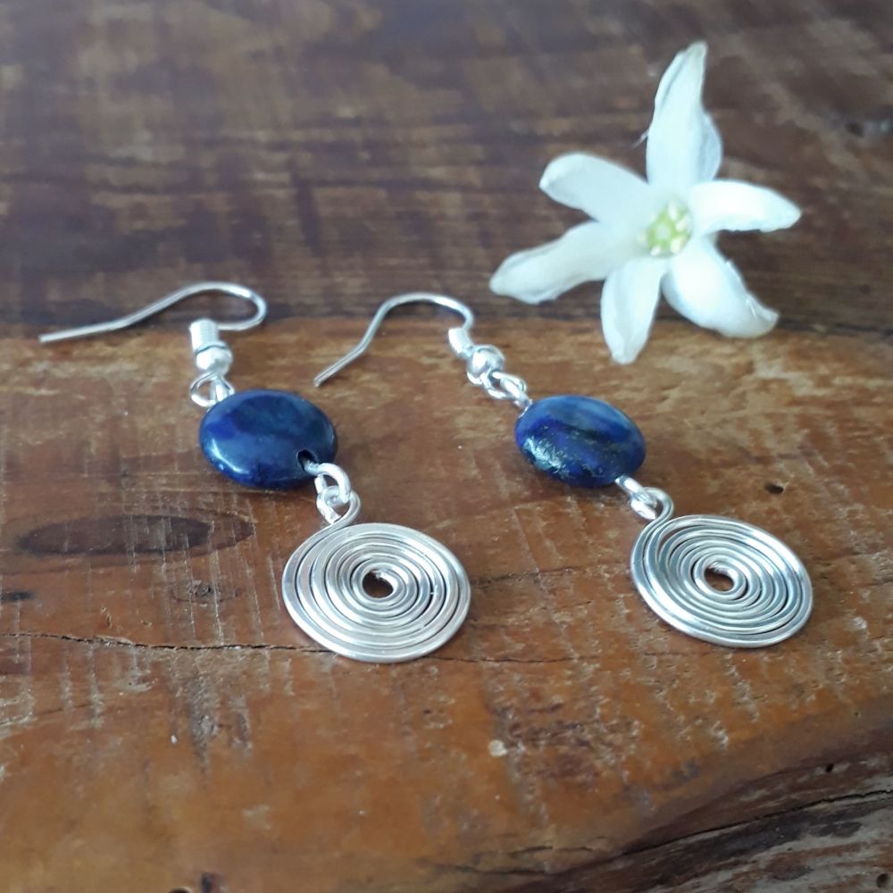 Lapis Lazuli and silver open spirals earrings