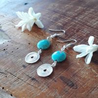 Turquoise and silver spiral earrings