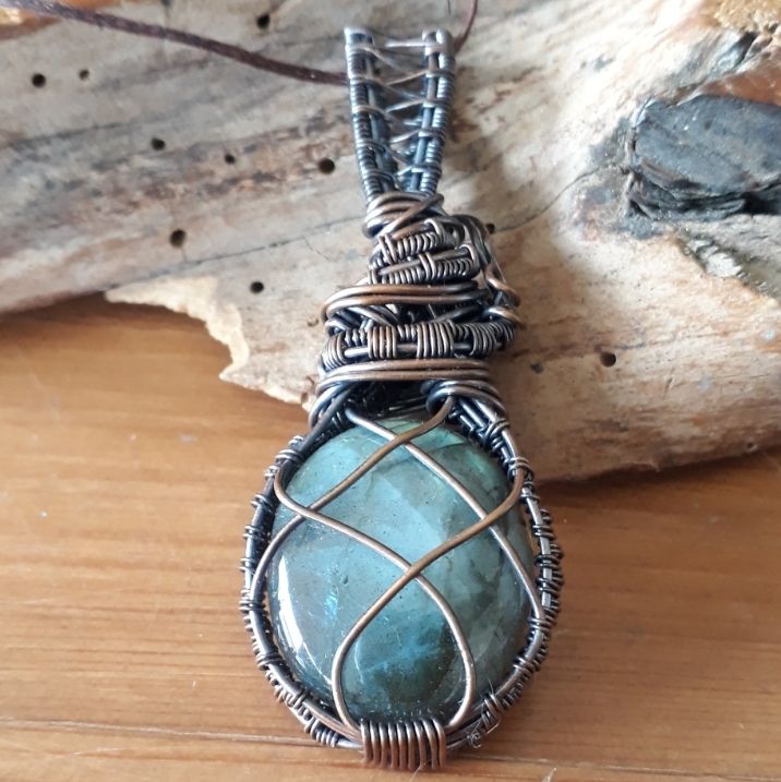 Medieval Copper wire wrapped Labradorite Pendant