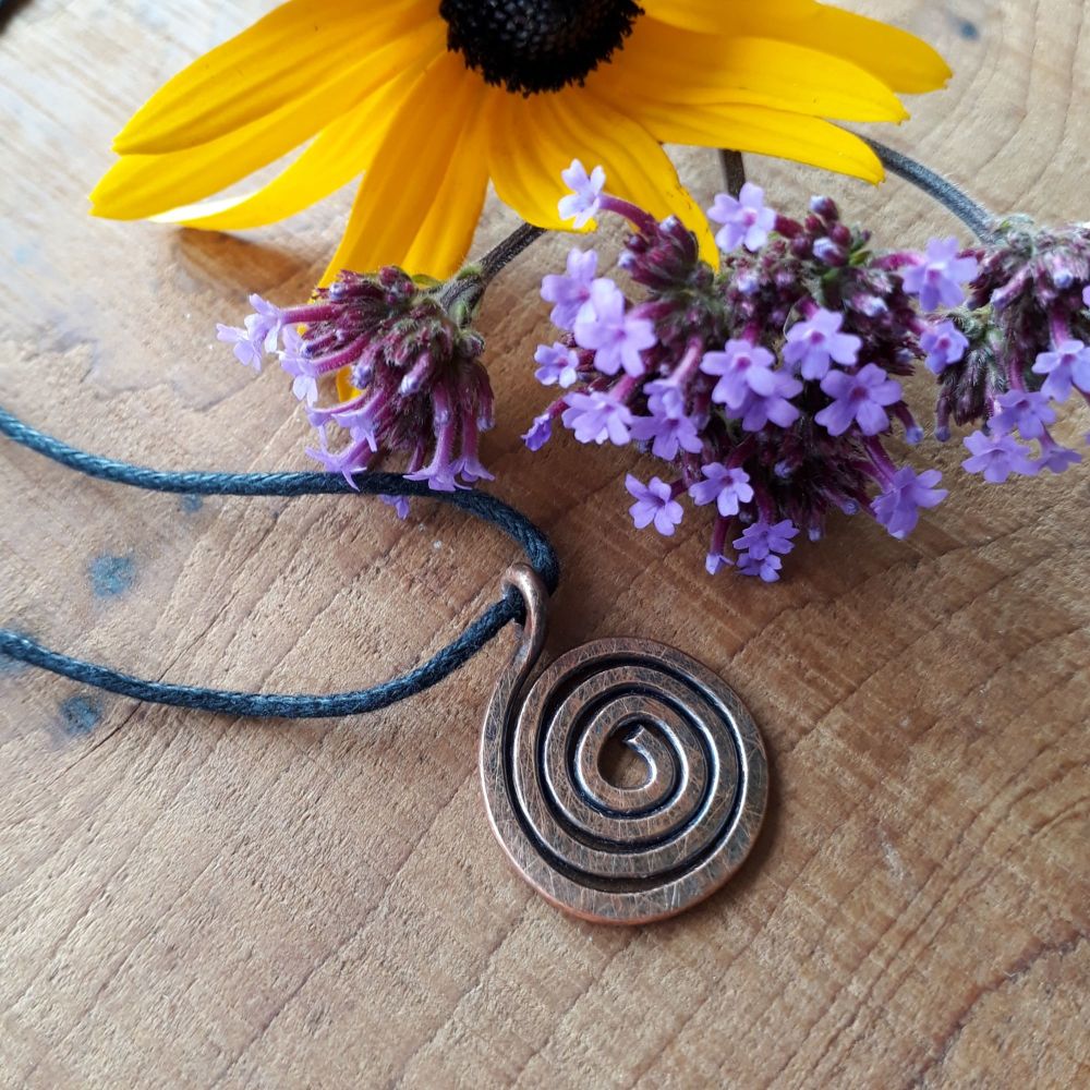 Celtic copper spiral pendant necklace