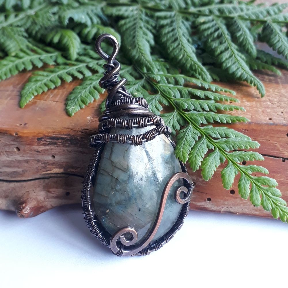 Copper wire wrapped Labradorite Pendant 