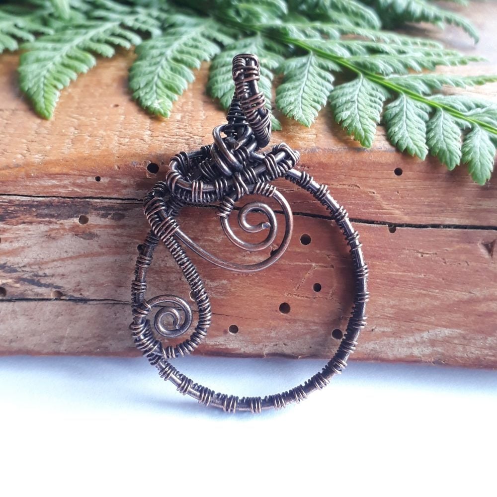 Copper wire wrapped Spiral Circle Pendant