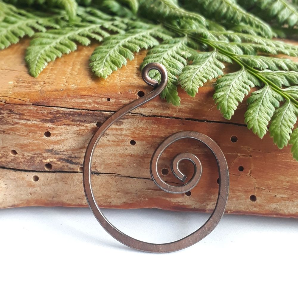 Large spiral copper pendant necklace