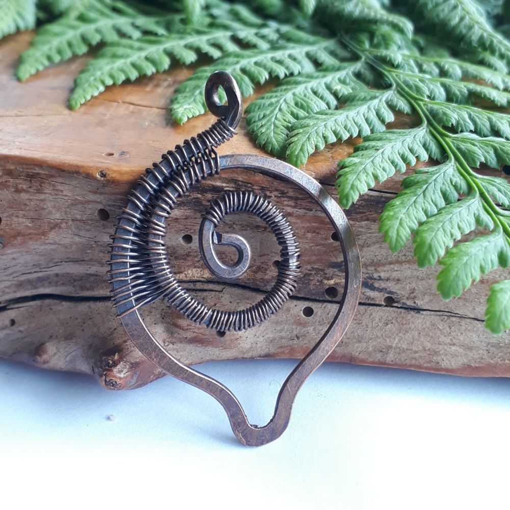 Copper wire wrapped Spiral Ammonite fossil Pendant