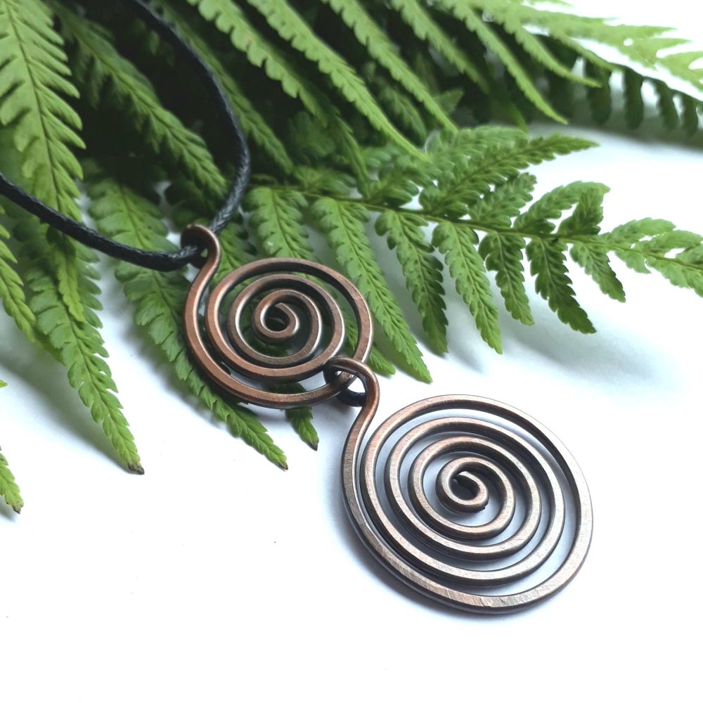 Large Double spiral copper pendant