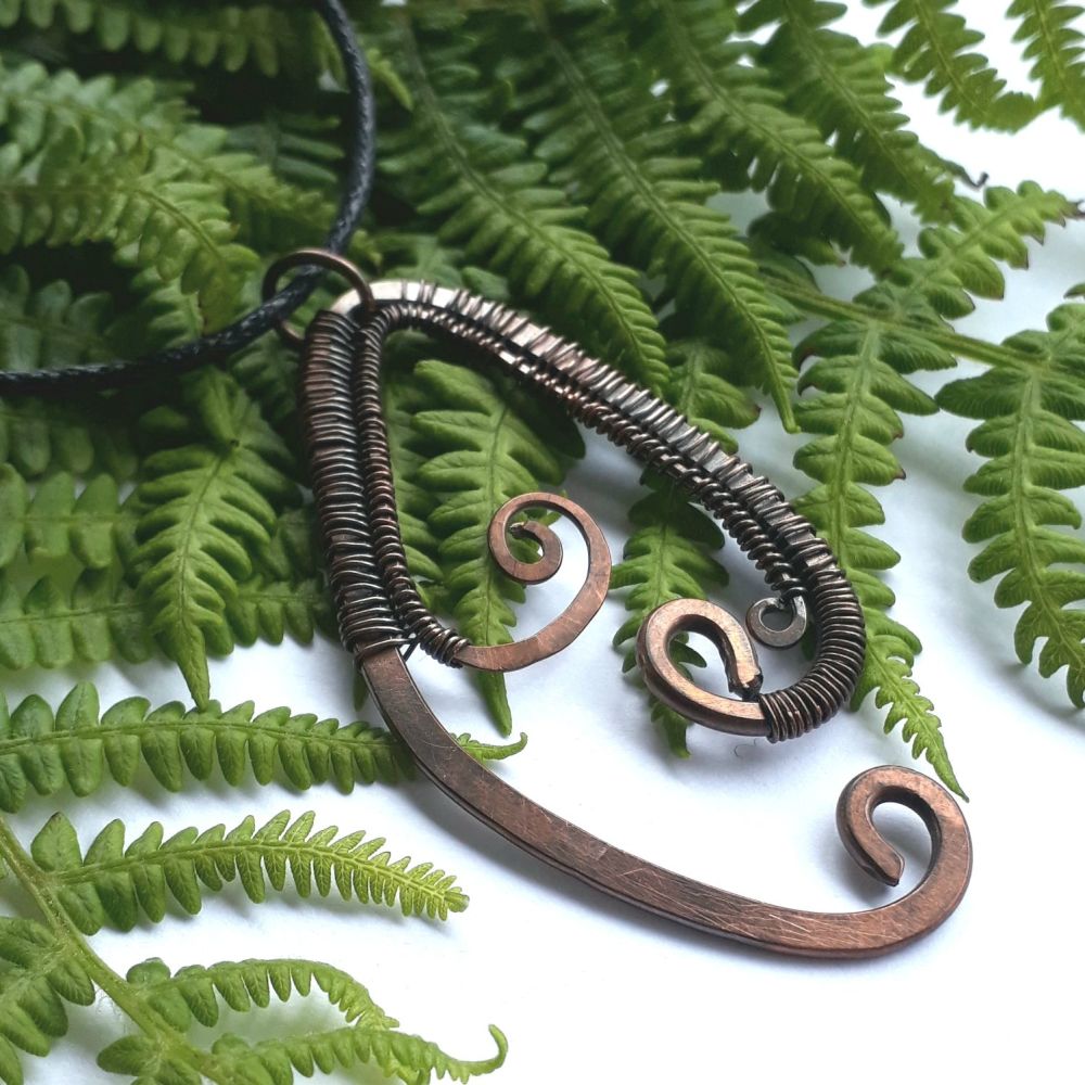 Copper fern wire wrapped pendant