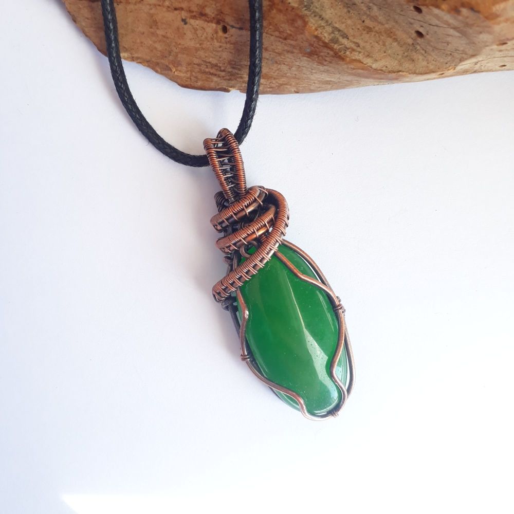 Oval Green Aventurine Copper Pendant