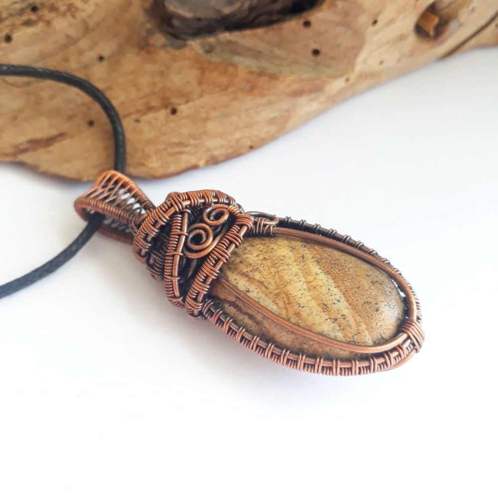 Sandstone and Copper Wire Wrapped Pendant