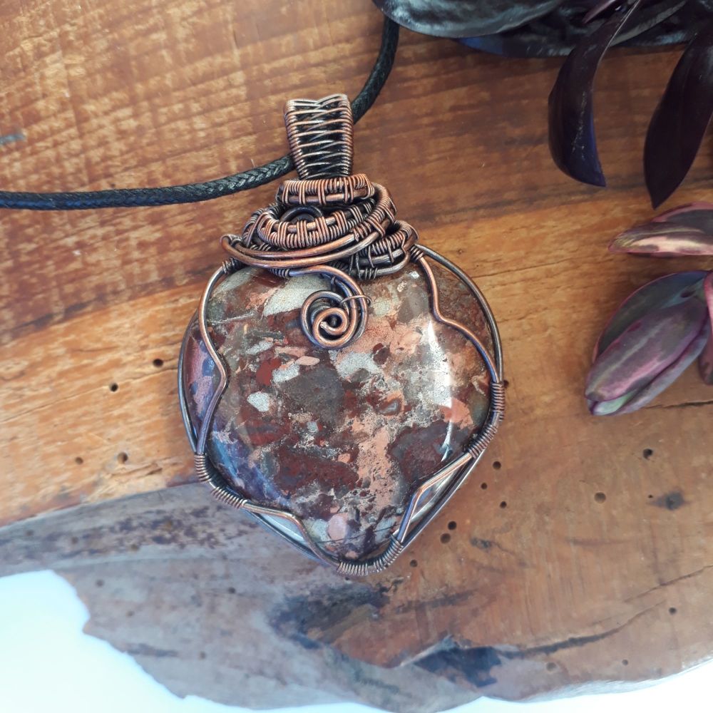 Blood Stone Copper wire wrapped Pendant 